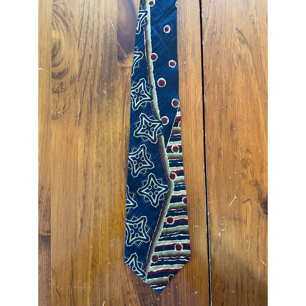 Chaps Ralph Lauren Neck Tie All Silk Stripes Stars Dots Blue Red Made in USA